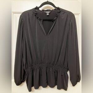 SIMPLY VERA Vera Wang-Long Sleeve V Neck Cropped Boho top Sz XXL Black